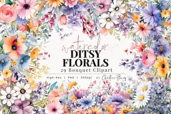 Download Watercolor Ditsy Floral Bouquet Clipart - Clip Collection