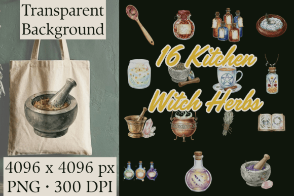 Download Kitchen Witch Watercolor Herbs Clipart - Clip Collection