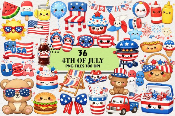 Download Kawaii 4th of July Summer Clipart Bundle - Clip Collection