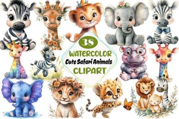Download Watercolor Cute Safari Animals Clipart - Clip Collection