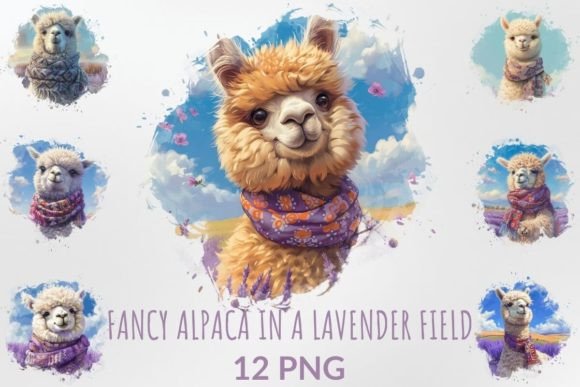 Download Fancy Alpaca in a Lavender Field Clipart - Clip Collection