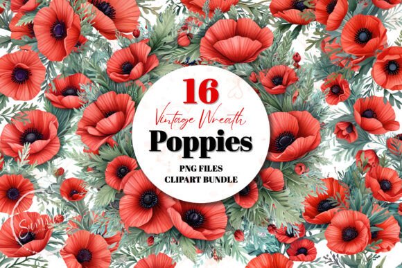 Download Vintage Poppies Wreath Clipart Bundle - Clip Collection
