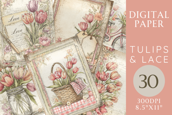 Download Tulips &amp; Lace Digital Paper Kit - Tulips Collection