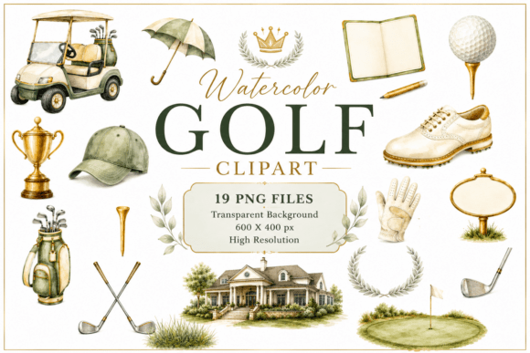 Download Watercolor Golf Clipart, Golfing Bundle - Clip Collection