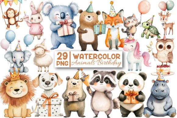 Download Watercolor Animals Birthday Clipart - Clip Collection