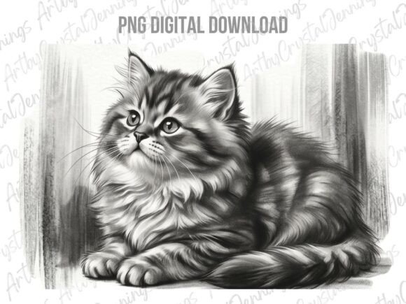 Download Fluffy Tabby Cat Sketch Clipart PNG - Clip Collection