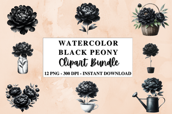 Download Watercolor Black Peony Clipart Bundle - Clip Collection