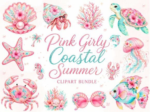Download Pink Girly Coastal Summer Clipart Bundle - Clip Collection
