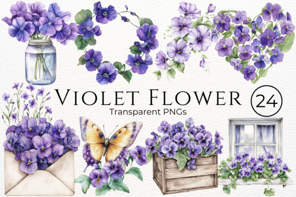 Download Violet Flower Watercolor Clipart - Clip Collection