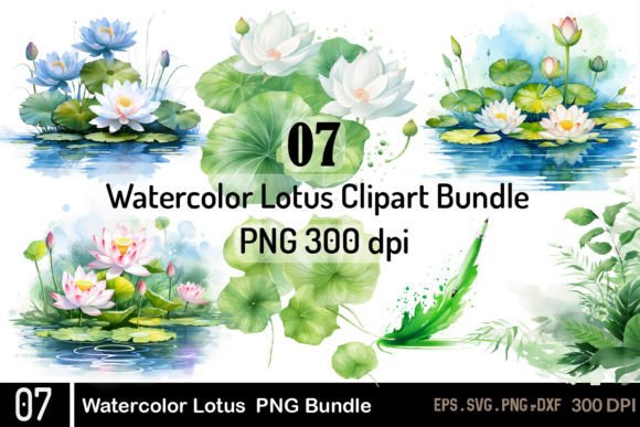Download Watercolor Lotus Clipart Png Bundle - Clip Collection