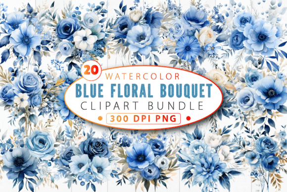 Download Watercolor Blue Floral Bouquet Clipart B - Clip Collection