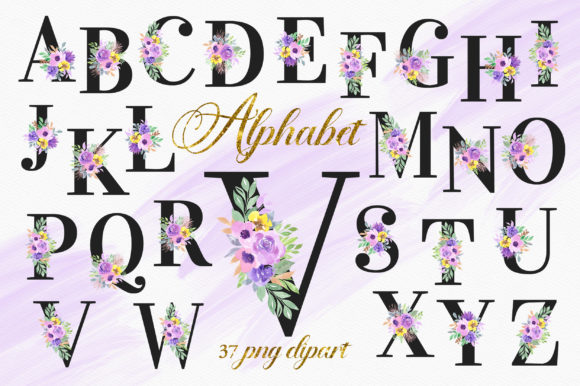 Download Violet Floral Alphabet Numbers Clipart - Clip Collection