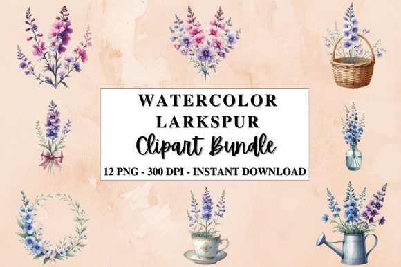 Download Watercolor Larkspur Clipart Bundle - Clip Collection