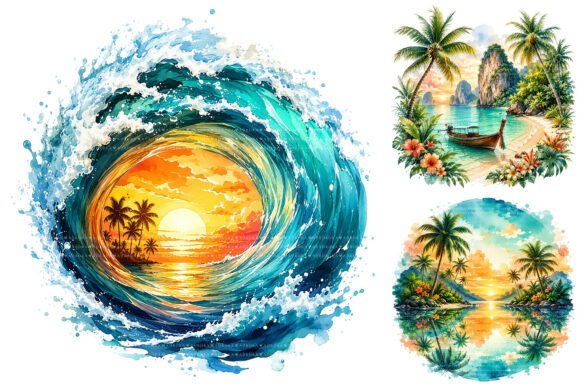 Download Watercolor Tropical Beach Summer Clipart - Clip Collection