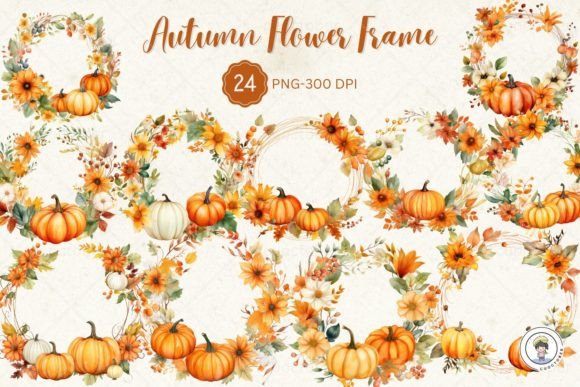 Download Watercolor Autumn Flower Frame Clipart - Clip Collection