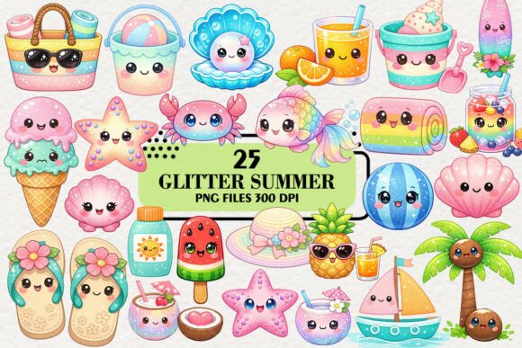 Download Kawaii Glitter Summer Clipart Bundle - Clip Collection