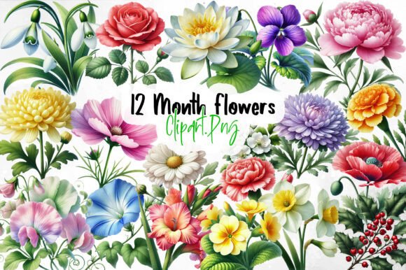 Download 12 Month Flowers, Birth Flower Clipart - Clip Collection
