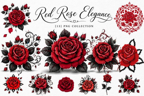 Download Watercolor Red Rose Clipart PNG Bundle - Clip Collection