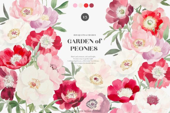 Download Watercolor Vintage Peony Clipart Set - Clip Collection