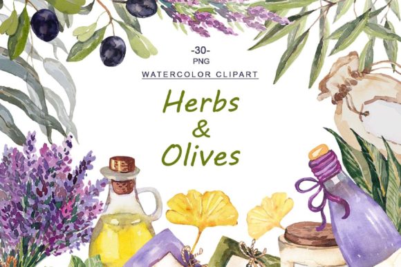Download Watercolor Herbs and Olives Clipart - Clip Collection