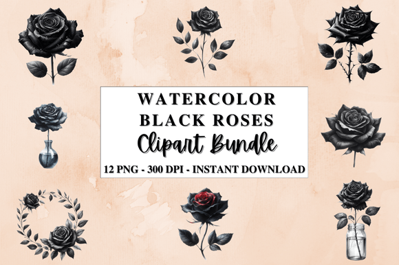 Download Watercolor Black Roses Clipart Bundle - Clip Collection