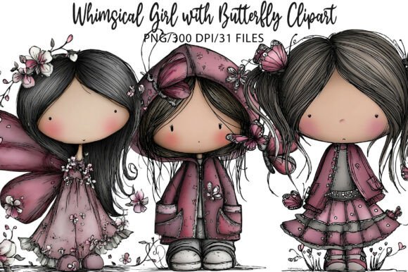 Download Whimsical Girl with Butterfly Clipart - Clip Collection