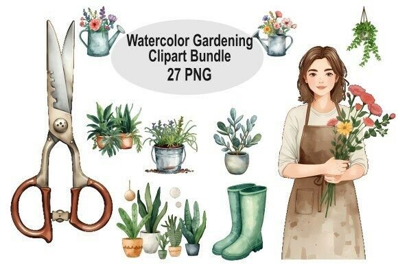 Download Watercolor Gardening Clipart Bundle - Clip Collection