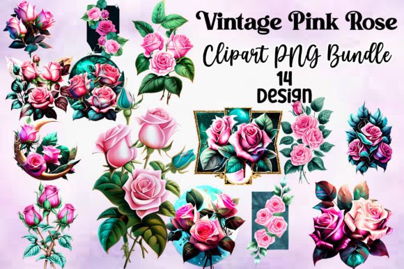 Download Vintage Pink Rose Clipart PNG Bundle - Clip Collection