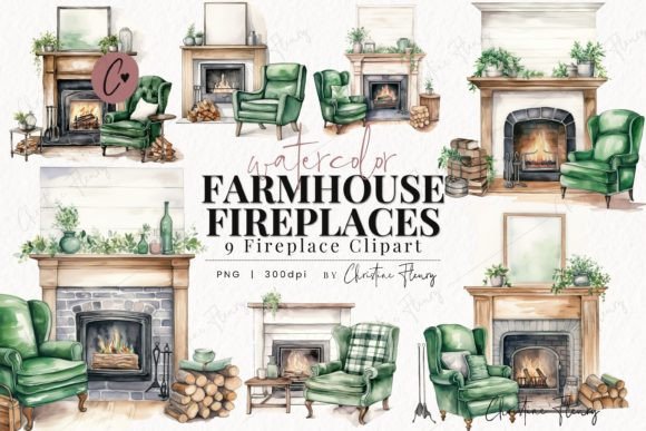 Download Watercolor Farmhouse Fireplace Clipart - Clip Collection