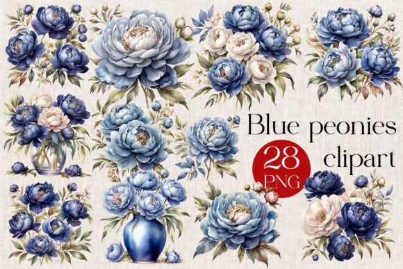 Download 28 Blue Peonies Watercolor Clipart - Clip Collection