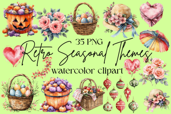 Download Retro Seasonal Clipart Bundle - Clip Collection