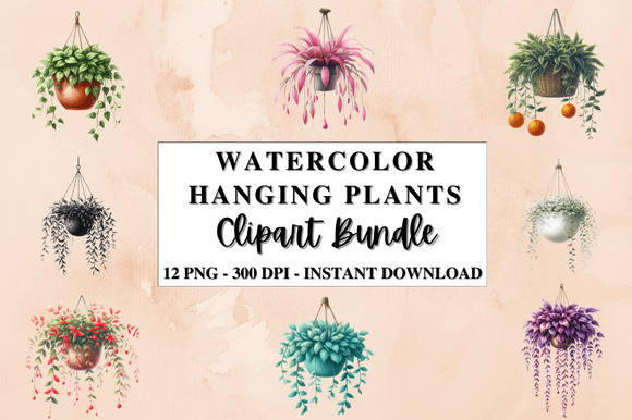 Download Watercolor Hanging Plants Clipart Bundle - Clip Collection