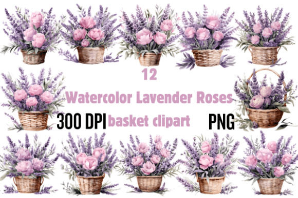 Download Watercolor Lavender Roses Basket Clipart - Clip Collection