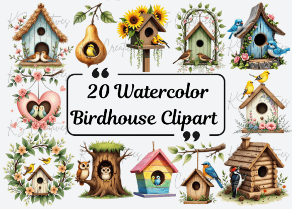 Download Watercolor Birdhouse Clipart Bundle - Clip Collection