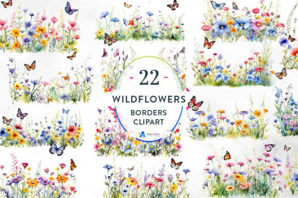 Download Wildflowers Border Watercolor Clipart - Clip Collection
