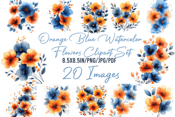 Download Orange Blue Watercolor Flowers Clipart S - Clip Collection