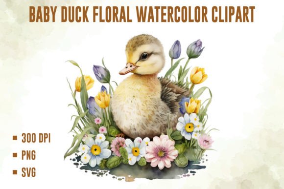 Download Baby Duck Floral Watercolor Clipart - Clip Collection