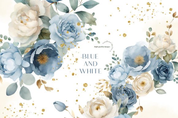 Download Elegant Navy &amp; White Flowers Clipart - Clip Collection