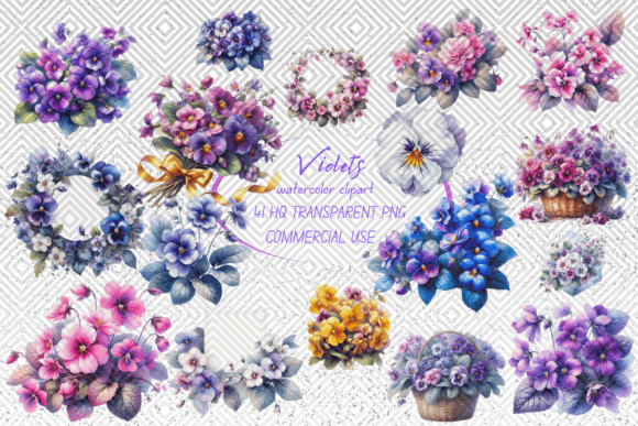 Download Violets Flowers Watercolor Clipart - Clip Collection