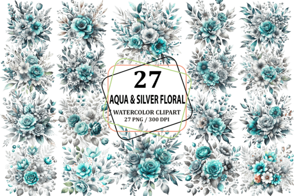 Download Aqua &amp; Silver Floral Bouquet Clipart PNG - Clip Collection