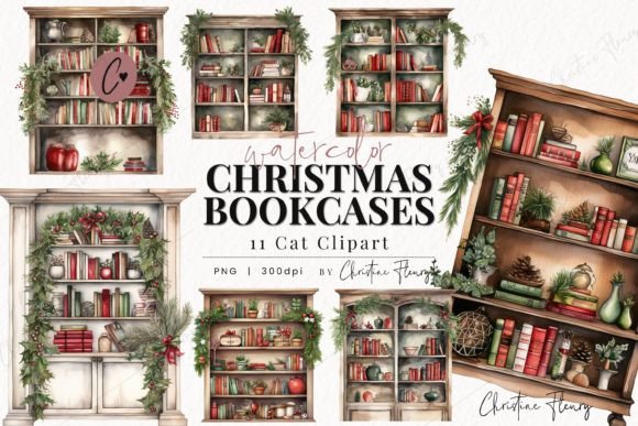 Download Watercolor Christmas Bookcase Clipart - Clip Collection
