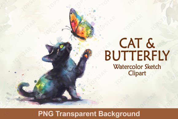 Download Cat and Butterfly Clipart PNG - Clip Collection