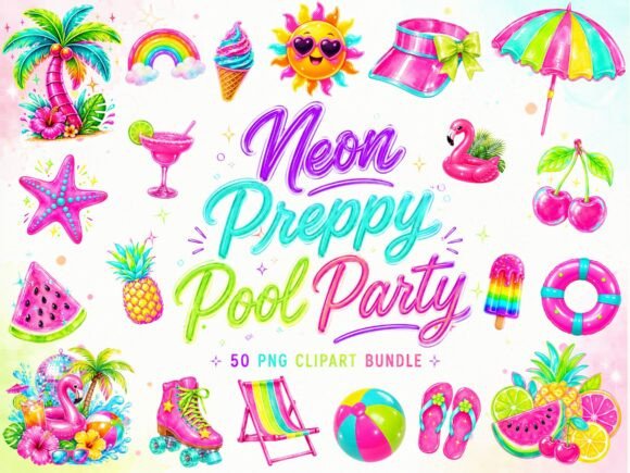 Download Neon Preppy Summer Clipart Png Bundle - Clip Collection