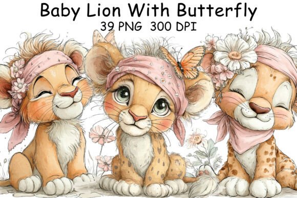 Download Baby Lion with Butterfly Clipart - Clip Collection