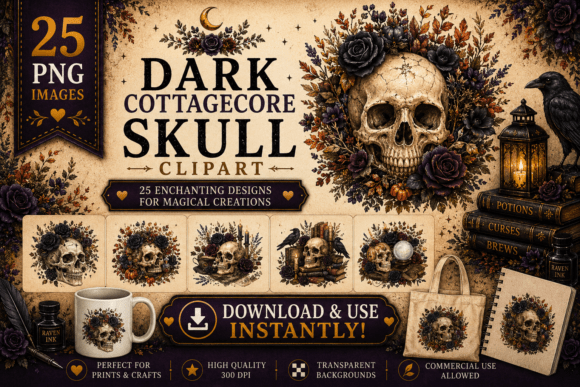 Download Dark Cottagecore Skull Clipart - Clip Collection