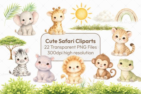 Download Cute Safari Animals Clipart Set - Clip Collection