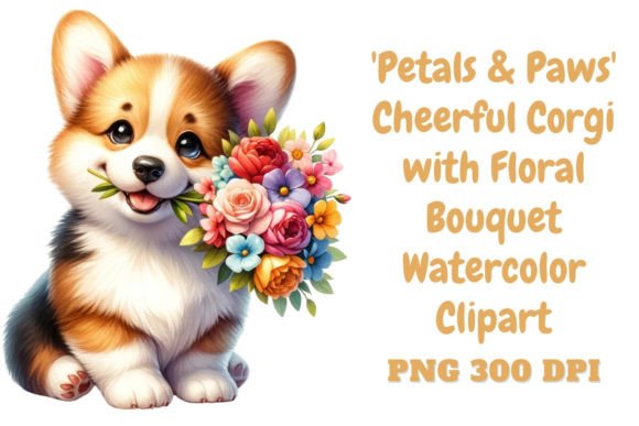Download Cheerful Corgi &amp; Floral Bouquet Clipart - Clip Collection