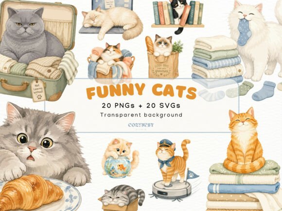Download Cute Watercolor Mischievous Cat Cliparts - Clip Collection