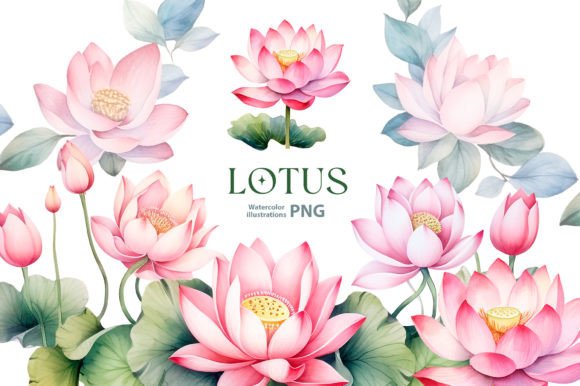 Download Watercolor Lotus Clipart Set, 10 Png - Clip Collection
