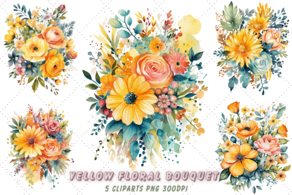 Download Watercolor Yellow Floral Bouquet Clipart - Clip Collection